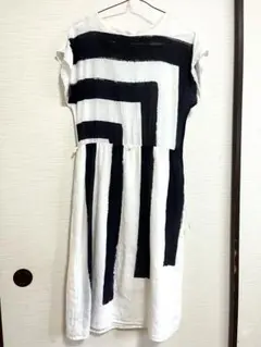 【古着】ワンピース 白黒 ノースリーブ モード モノトーン