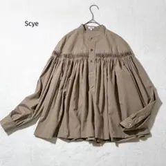 scyeサイ トロピカルウールピンタックバンドカラーシャツ38キャメル 