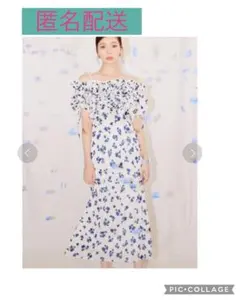 snidel　ボリュームラッフルフリルプリントワンピース　WHT 01