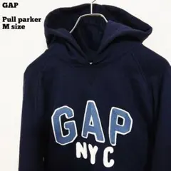 【良品】ギャップ GAP 刺繍 ワッペン ロゴ プルパーカー 厚手 紺 M