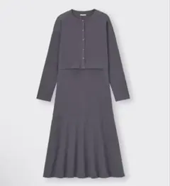 カーディガンセットワンピース　グレー ノースリーブ