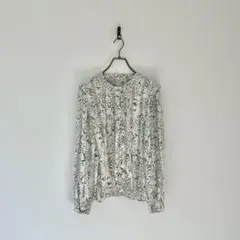 ビンテージ 花柄ブラウス 総柄 モノトーン フォーマル セレモニー L 入園入学