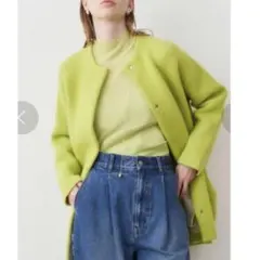 ELENDEEK ラクーンミックス ダブルカーディガン F ライムグリーン