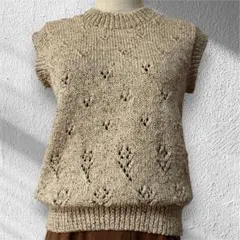 【一点もの】手編み風 ニットベスト ベージュ ブラウン レイヤード ナチュラル