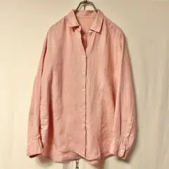 UNIQLO ユニクロ プレミアムリネンシャツ ピンク L 長袖のサムネイル
