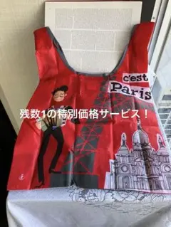 フランス製パリ名所デザイン エコバッグ　折りたたみコンパクト赤　新品未開封 残1