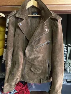 ZARA ブラウン スエード ダブルライダースジャケット