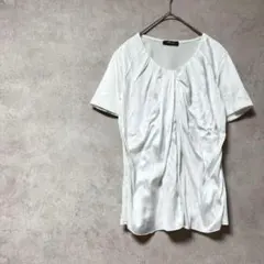 コムサイズム　カットソー　半袖　白　ネックギャザー　光沢　Tシャツ　春夏　フリル