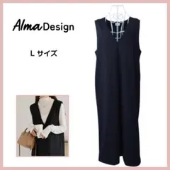 Alma Design　Vネック ノースリーブ ワンピース ロング　ブラック　L