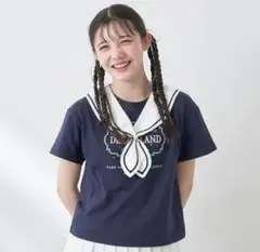 美品3wayメゾピアノジュニアセーラーＴシャツ150紺140ヘアゴム付き衿付き