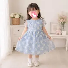 水色 花柄刺繍 レースワンピースのサムネイル