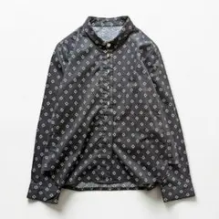 美品【capricious】日本製 シェルボタン 総柄 長袖シャツ ブラウス 黒