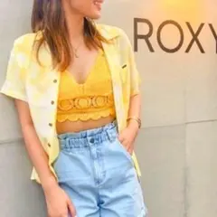 【ROXY】タイダイ柄アロハ(開襟)シャツ、イエロー、日本Mサイズのサムネイル