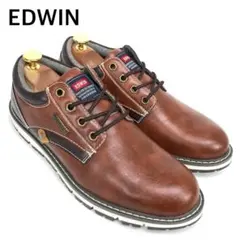 美品　EDWIN　エドウィン　4ホールローカットレザースニーカー　本革　ブラウンのサムネイル