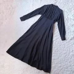 ロングワンピース マキシ丈 ギャザー スタンドカラー バックジップ ［A29］