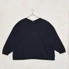 yt012 良品✨長袖ニットカットソー 黒 L ワッフル Ｖネック カジュアル