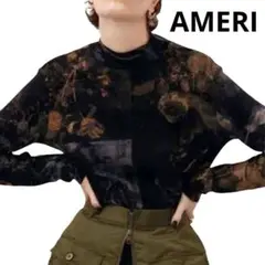 AMERI／長袖タートルネック／薄手／フォーリンブックフロッキートップ／ブラック