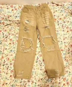キッズ ダメージ加工 ロングパンツ ベージュのサムネイル