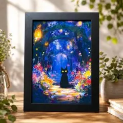 猫と蝶たちが集う光の庭』/アクリル画 原画 癒し 風景画 幻想的 紫陽花