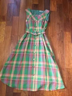 ノースリーブチェック柄ロングワンピース REDYAZEL 麻