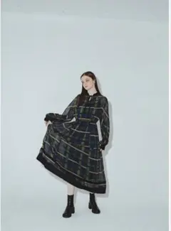 PINUE 2024AW シアー×ニットコンビチェックワンピース S PINUE シアー×ニットコンビワンピース チェック - メルカリ