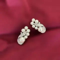 パール×スワロフスキークリスタル シルバーイヤリング 上品 結婚式 パーティー