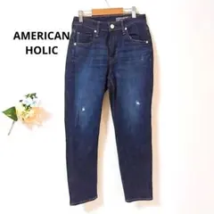 5 アメリカンホリック スキニーデニム ダメージ加工 ロゴボタン カジュアル