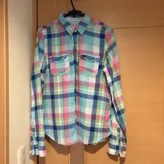 【美品】アバクロ リネン混 チェックシャツ M 爽やか パステルカラー