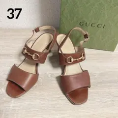 GUCCI ホースビット レザー バックストラップサンダル ヒール 茶色 37のサムネイル