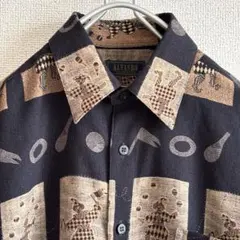 ALVANRO 長袖シャツ 総柄 ピエロ柄 ブラック系 M オーバーサイズ