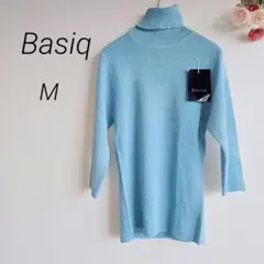 Basiq ニット セーター ラメ 水色 タートルネック 5〜6分袖 タグ付き