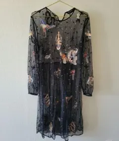 ZARA WOMAN 刺繍 レース シアー ワンピース アニマル【Lサイズ】