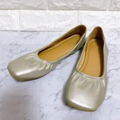 GU ジーユー ギャザーシフォンフラットシューズ ゴールド Sサイズ
