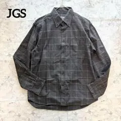 【JGS】メンズ ウィンドウチェック コットンシャツ 厚手 羽織 ブラック 黒