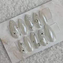 【サイズ変更可】 ホワイトミラー ネイルチップ