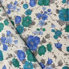 青系 花柄 綿レース生地 約117cm×50cm 衣装制作 ハンドメイド向け