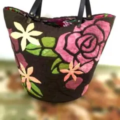 ハンドメイド、ハワイアンパッチワークバッグ、肩掛けOK 大きめサイズ