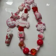 ピンク系のビーズストラップ携帯キーホルダー、キーリング