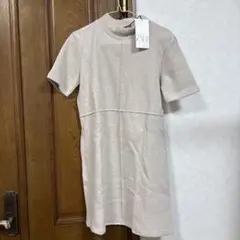 ZARA ベージュ 半袖ミニワンピース M