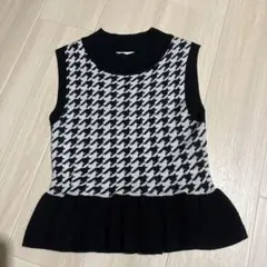 【美品】ロイヤルパーティー 千鳥格子柄 ペプラム ニットベスト ノースリーブ