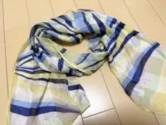 爽やかチェック柄 シアーストール イエロー×ブルー 120×28㎝　綿100%