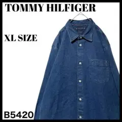 古着 トミーヒルフィガー 長袖デニムシャツ インディゴブルー メンズ XL