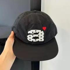 ハートロゴ刺繍 ナイロンキャップ 黒 ストリート Y2K アメカジ 古着風 夏