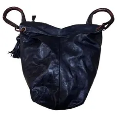 vintage タッセルチャーム ブラックレザー ハンドバッグ