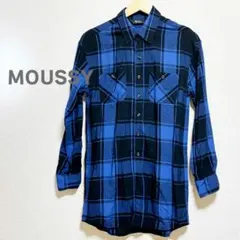 MOUSSY　マウジー　ブラウス　チェック　青　黒　長袖　ロング丈　ミニワンピのサムネイル