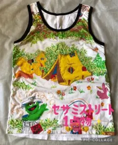 希少！一点物✨90sセサミストリート☆ヴィンテージシーツリメイクタンクトップ総柄のサムネイル
