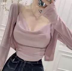 *☆ 即購入可 ☆* ピンク キャミソール カーディガン セット ツーピース