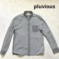 【pluvious】M チェック柄 コットンシャツ 長袖　ストライプ　春秋　⭐︎