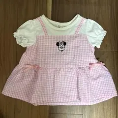 ミニー・マウス刺繍ピンクチェックTシャツ