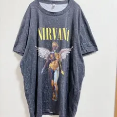 ニルヴァーナ 総柄 Ｔシャツ 丸首 半袖 メンズ 灰黒 ライブ【XL】のサムネイル